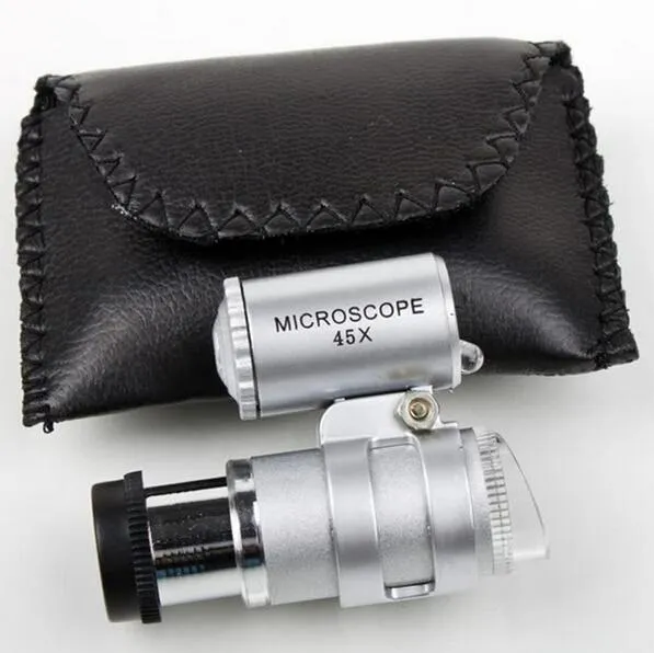 Microscope 45X Jeweler Magnifier Jewelry Loupes Mini Magnifiers Pocket Microscopes with LED Light + Leather Pouch Magnifying Glass MG10081