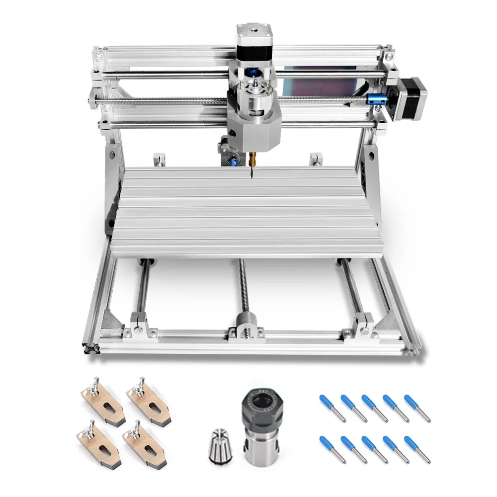 CNC2418 med ER11 mini lasergraveringsmaskin Trärouter med datorprogrammering kan olika former av produkter skäras