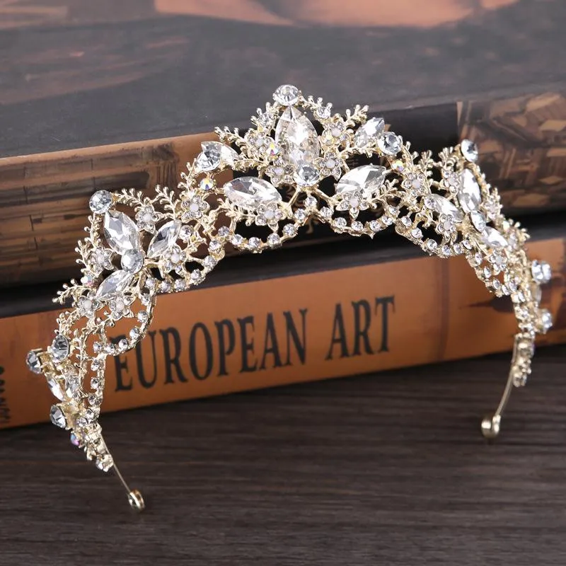 Gold&silver crystal diamond tiara headband bridal wedding prom fancy luxury Gold Swarovski Pearl and Crystal Bridal Tiara, Dainty  main image 4
