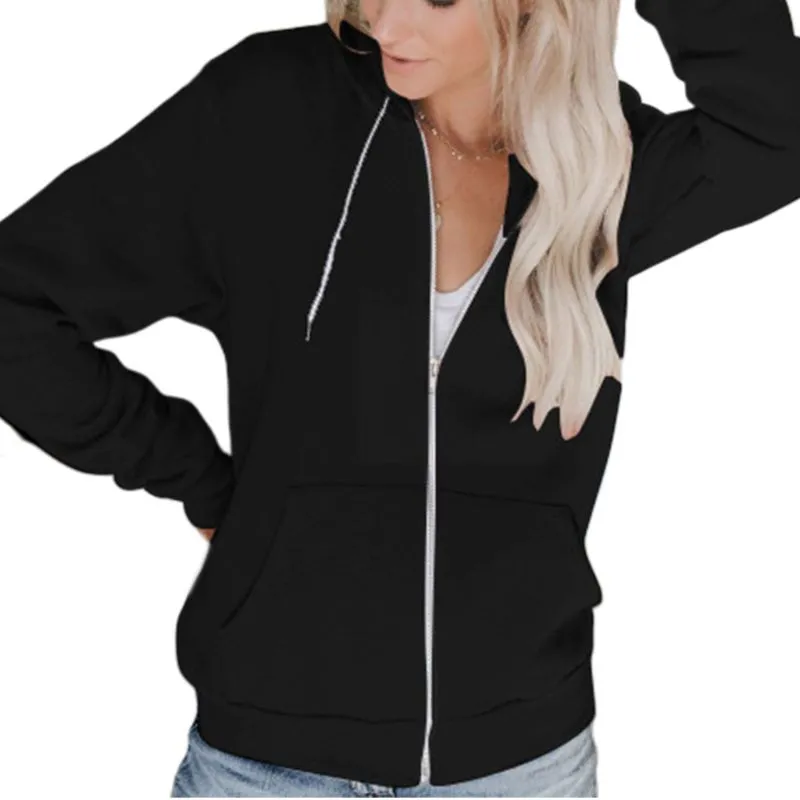 Damskie bluzy Bluzy Damskie Jesień Z Długim Rękawem Pełna Zip Hoodie Kurtka Solid Color Basing Bluza Dorywczo Z Kapturem