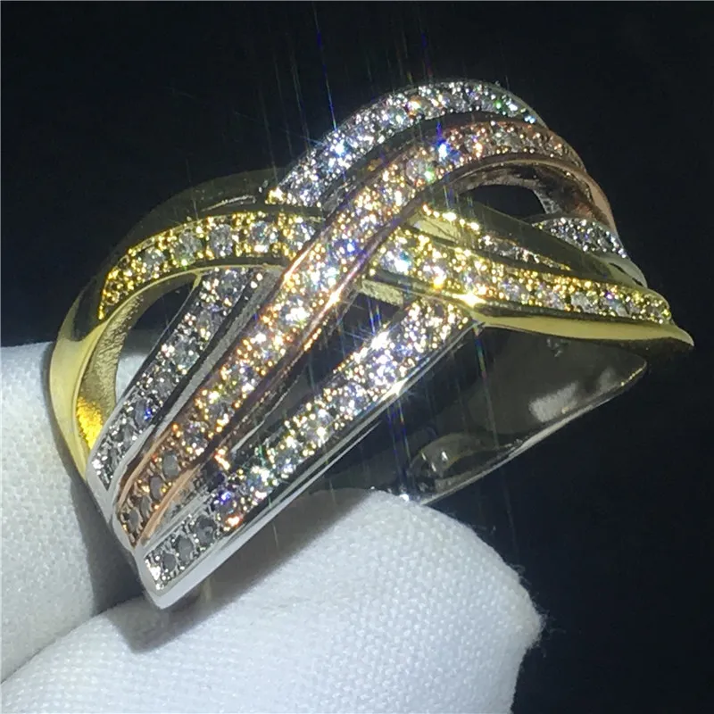Vintage 3 färger Infinity Ring 925 Sterling Silver Promise Diamond CZ Engagement Bröllop Band Ringar för Kvinnor Män Smycken