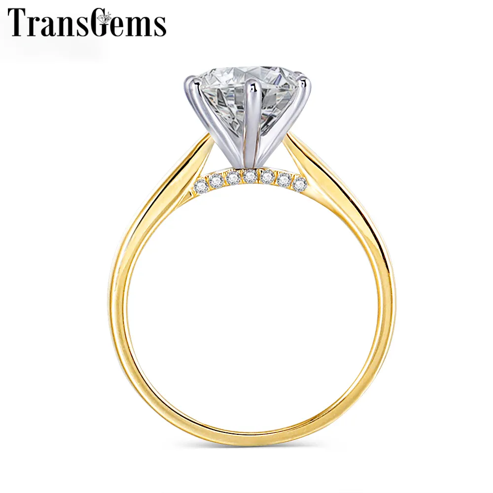 Transgems 14k 585 Two Tone Gold Moissanite خاتم الخطوبة للمرأة مركز 2ct 8mm f اللون المويسانتي خاتم الذهب مع لهجة Y19061203