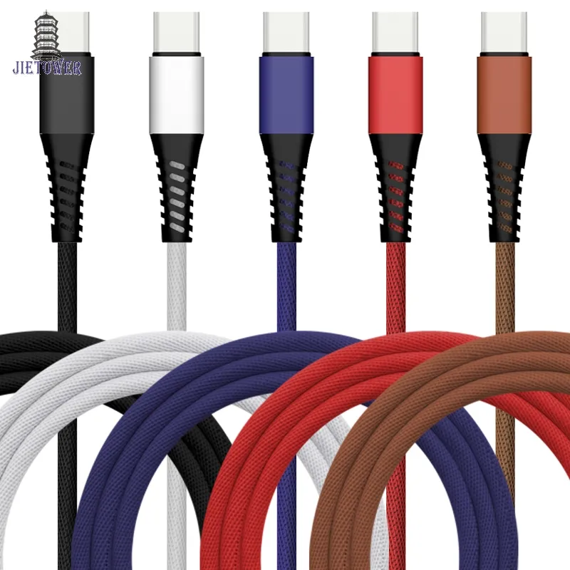 100 sztuk / partia Type-C / Micro Kabel USB Anti Break Tkaniny Tkaniny Nylon Pleciony Szybkie Szybkie Ładowanie Dane Kabel Dane Synchronizowane Przewód Tkactwo Jedwabiste Drut