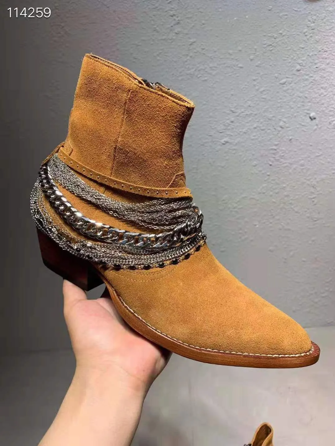 Man New Brand Ami Ri Western Chain Boots Suede Luxury Footwear