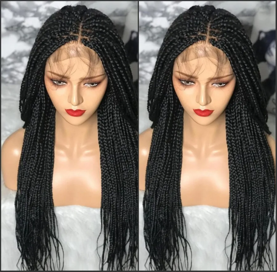22inch Long Braided Box Braids Wig With Baby Hair Natural Black