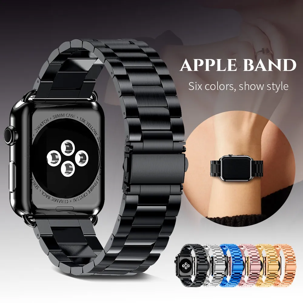 Stainless Steel Strap For Apple Watch 42mm 38mm Series 3 2 1 Metal Watchband Three Link Bracelet Band for iWatch Series 4 5 Size 40mm 44mm