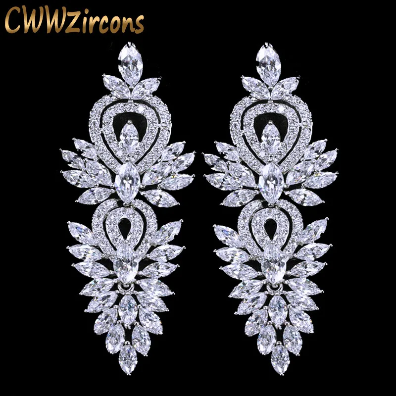 CWWZircons Vintage Wedding Party Jewelry Accessories Gorgeous Cubic Zirconia Big Long Luxury Bridal Earring for Women CZ309 CJ191223