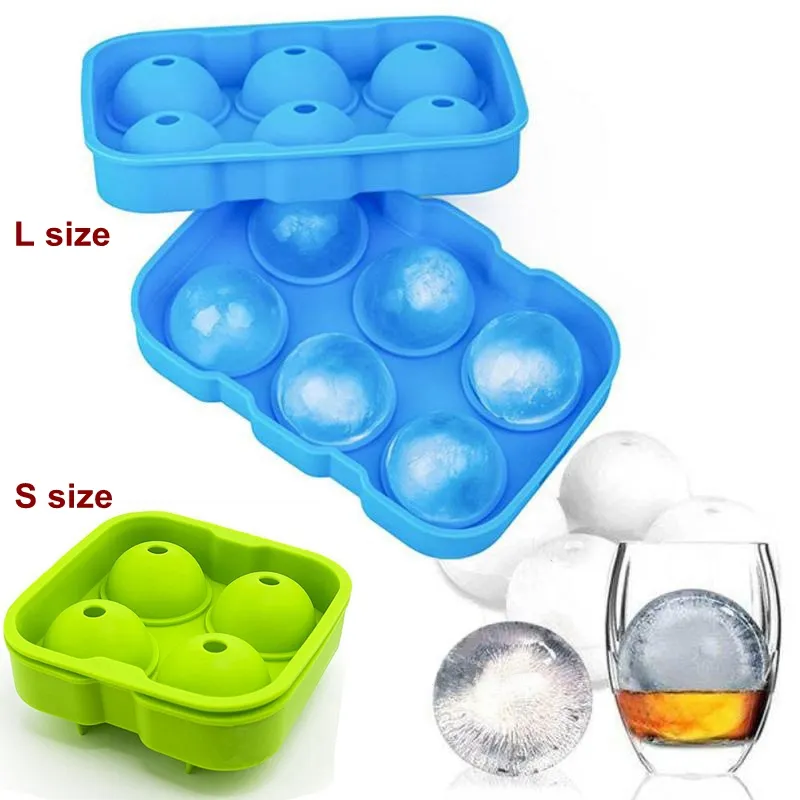 2 Sizes Silicone Ice Cube Ball Tray Brick Round Maker Mold Ice Sphere Mould for Party Bar Ice Tools215u