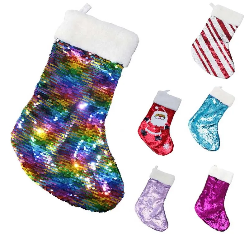 5 Style Christmas Decoration Reversible Sequin Stocking Pendant Hang Accessories Candy Bag Gifts Bag Party Supplies DHL SHip XD20213