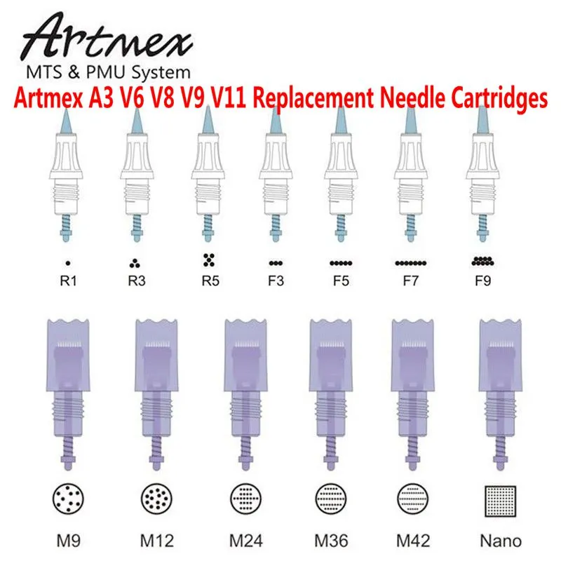 Cartouche d'aiguille de remplacement Artmex V9 V8 V6 V11 A3 MTS PMU pour stylo derma de machine de tatouage de maquillage permanent