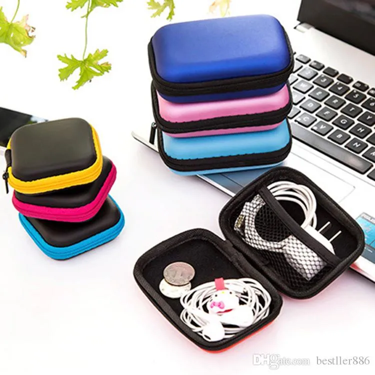 2019 Portable dragkedja hörlurar läderlök förvaringslåda USB-kabel arrangör som bär hård väska för myntminneskort