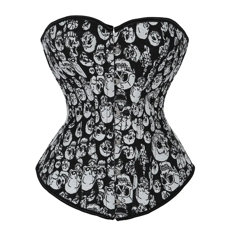 Women Gothic Skulls Corset Top Plus Size S 6XL Lace Up Vintage
