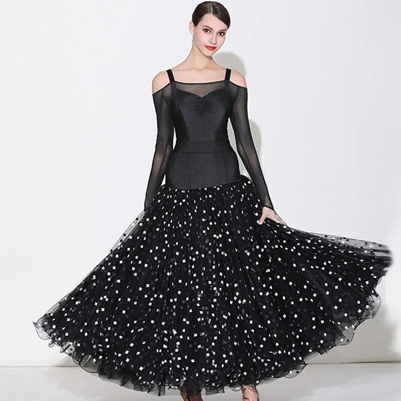 NUOVO nero vestito da ballo di sala da ballo concorrenza donna standard di abiti di paillettes valzer foxtrot rumba abito danza moderna