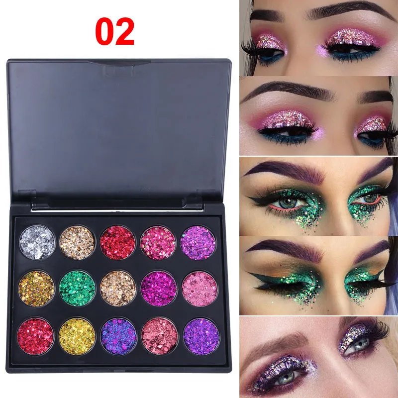 Cmaadu 15 färger glitter ögonskugga diamant paljetter glänsande ögonskugga palett märke lysande ögon makeup paletter hög kvalitet