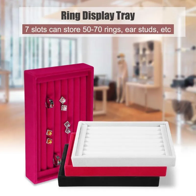 Portable Velvet Jewelry Ring Earring Insert Display Cufflinks Organizer Box Wooden Flat Stackable Tray Holder Storage Showcase C19021601