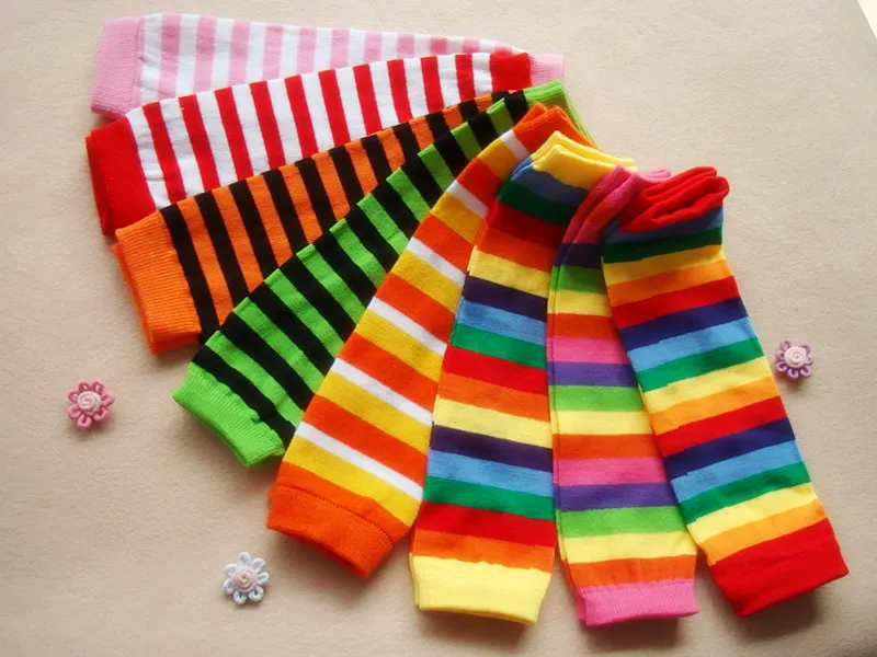 Ins Lovely Baby Girls Warmers Nogi Skarpety Rainbow Color Striped Kolana Ochrona zimowa nogi cieplej