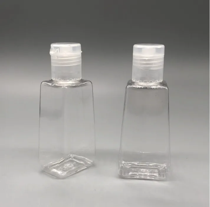 30ml Empty hand sanitizer PET Plastic Bottle with flip cap trapezoid shape bottles for makeup remover disinfectant liquid