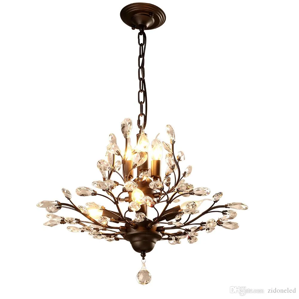 American Country Style LED Żyrandol Light Descastures Iron Crystal Wisiorek Lights 4 + 3 Heads Black / Bronze Chandeliers Indoor Home Decor