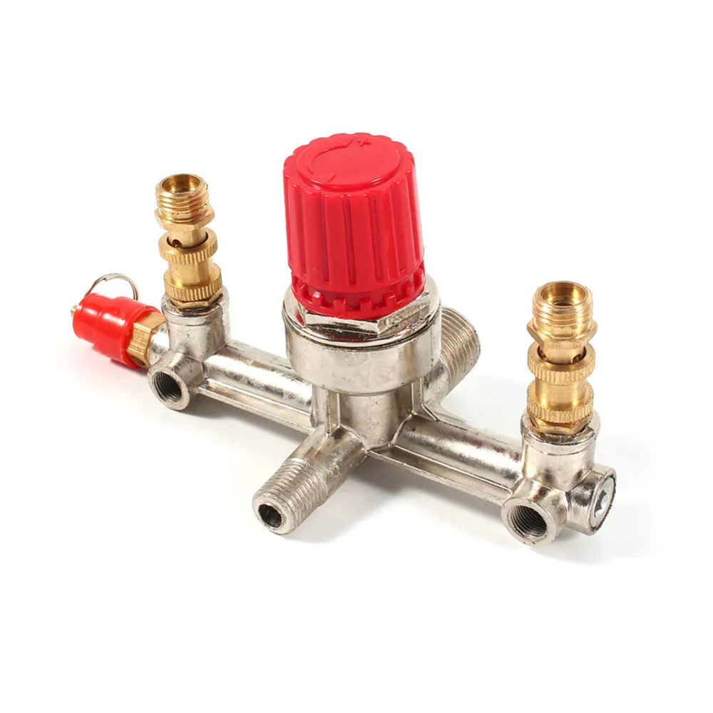 Freeshipping Double Outlet Tube Alloy Air Compressor Switch Cap Pressure Regulator Valve Fit Part New Arrival