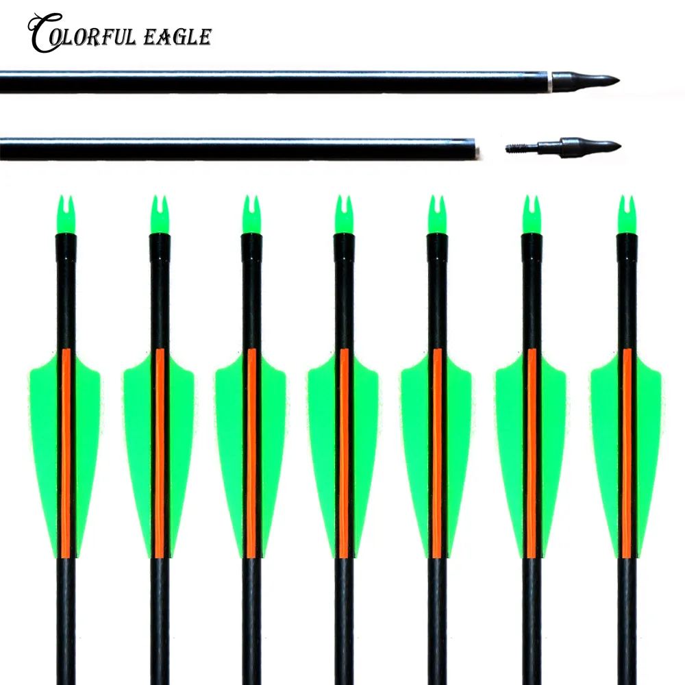 12st / del 31.5INCH / 30INCH / 29INCH / 28INCH SPINE550 med 3 "Feather Fiberfiberlass Arrow för Recurve Compund Long Bow Target Practice