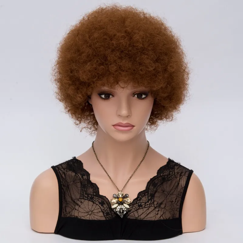 Kurze lockige Afro-Perücken für Frauen, dunkelbraun, vollsynthetisches Haar, bräunlich-rot, Amerika, afrikanische natürliche Perücke, Cosplay