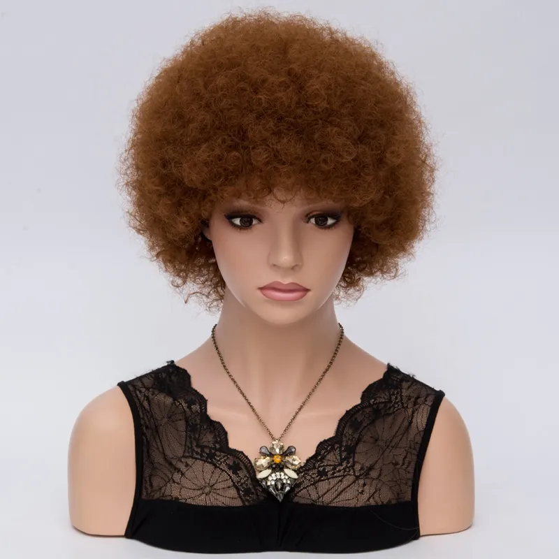 Parrucche afro ricci corte per donna Parrucca di capelli sintetici completamente castano scuro Parrucca naturale africana America rosso brunastro Cosplay