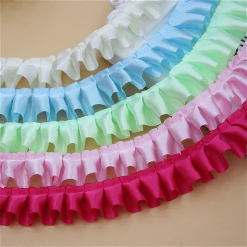 2 5cm wide 16colors Satin Ruffle Lace Trim Ribbon Pleated Tape Dress Doll and girl dress Clothes 0 98'' Width234x