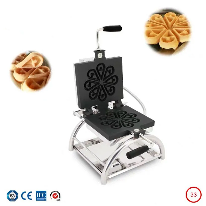 Kommersiell Rotary Flower Waffle Cake Maker Kaffebutik Pastry Cake Snack Bakning Utrustning Vatten Drop Shaped Waffle Machine