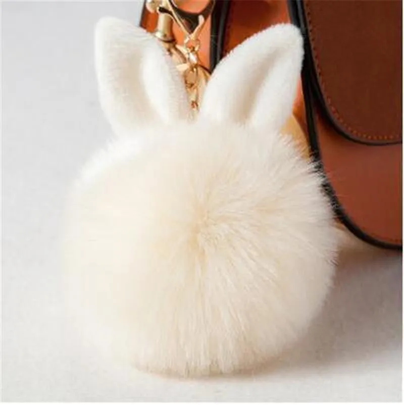 Fluffy Fur Ball Cute Alpaca Keychain Cartoon Key Ring Charm Artificial Rabbit Ear Keychain Fur Pompom Key Chains Women Jewelry Gift