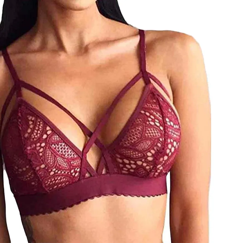 RW80462 Preto / Vermelho / Verde Moda Triângulo Sutiã De Renda Sutiã Top Push  Up Bralette Barato Mulheres Sexy Sutiã De Renda Floral Com Decote Em V  Lingerie De $33,37