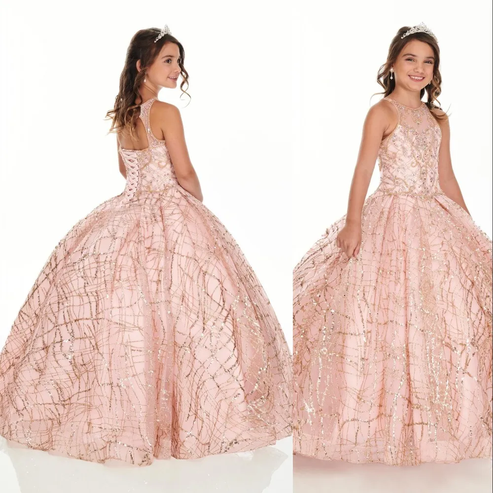 Reluciente Oro Rosa Lentejuelas las muchachas de flor vestidos para fiesta de cumpleaños de la boda Reluciente Oro Rosa Lentejuelas las muchachas de flor vestidos para fiesta de cumpleaños de la boda