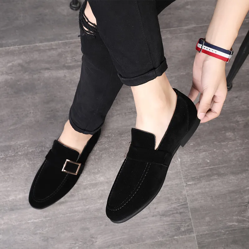 2019 Fashion Loafers Mlae Dress Shoes Men Suede Leather Shoes Classic Business Party Office Wedding Men's Flats