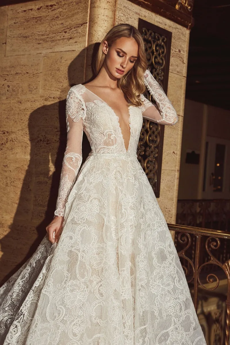 fitted lace wedding dress Kelandra Satin Collared V-Neck Long Sleeve Floor Length Dress main image 1
