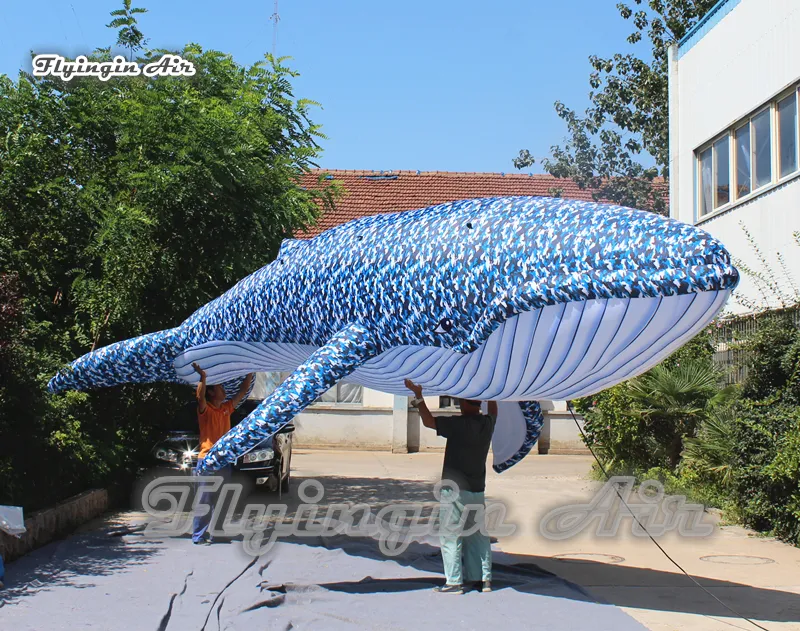 Store Decorative Props Pendent Inflatable Whale 4m/8m Length Printing Marine Organism Balloon For Ceiling Decoration