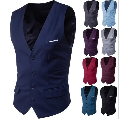 Saldi gilet da uomo Capispalla senza maniche monopetto a contrasto di colore Plus size 6xl Groomsman best man gilet da uomo con scollo a V