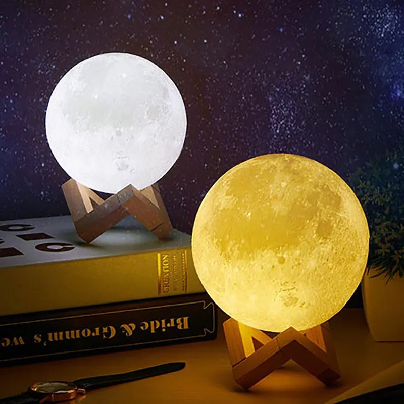 LED 3D Magiczna Księżyc Noc Light Moonlight Lampa biurkowa USB Akumulator 2 Light Colors for Home Decoration Walentynki Dzieci Prezent WX9-1890