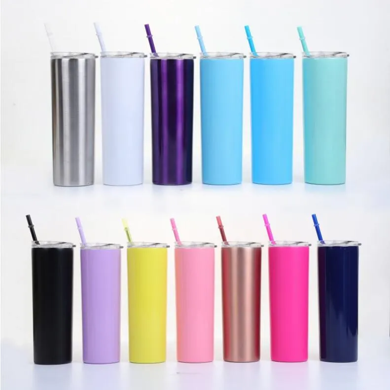 Straight Tumbler Insulated Thermos Cups Stainless Steel Vacuum Beer Coffee Mugs Water Bottle Lids Straws Drinkware 20Oz Double Layer A5725