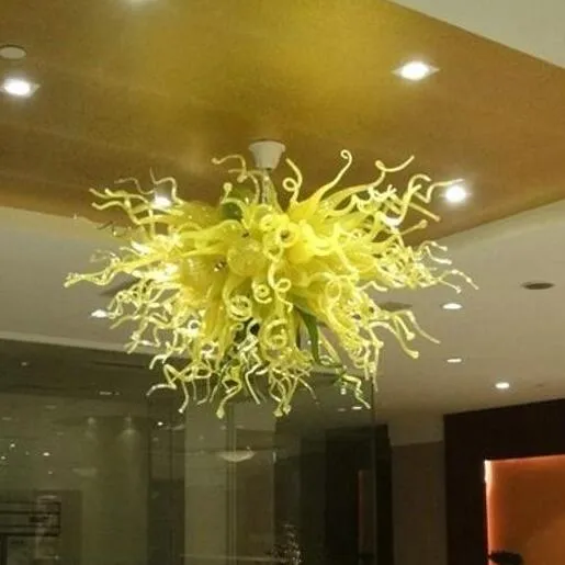 Lampy 100% Usta Dmuchane Żyrandole Light Yellow Green Color Glass Art Home Hotel Dekoracyjny Żyrandol - Marka Girban