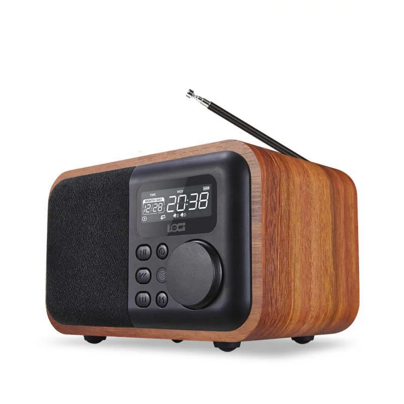 ny multimedia trä Bluetooth handsfree mikrofonhögtalare iBox D90 med FM-radio väckarklocka TF / USB MP3-spelare retro trälåda s