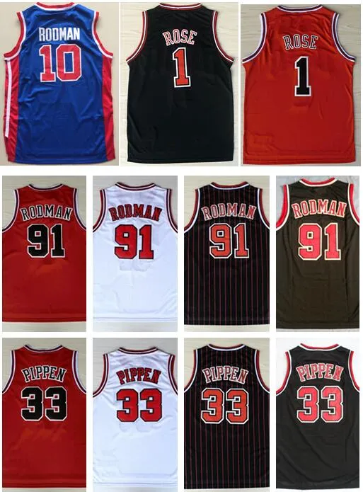 Partihandel broderi BestQuality 1 # Derrick Rose Andningsbar Sport 33 Scottie Pippen Jersey Billiga 91 Dennis Rodman Sportswear Jersey sys