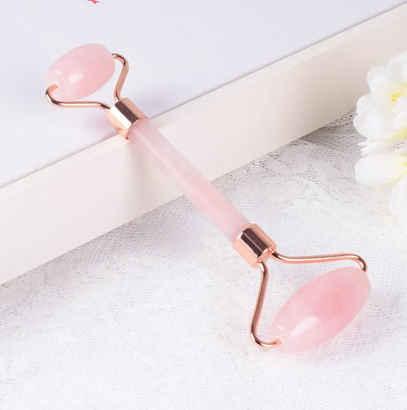 Face Massager Natural Rose Quartz Crystal Facial Roller with Silicone Cup Massage Neck Eyes Reduce Wrinkle Anti-Aging Beauty Skin Care Tool