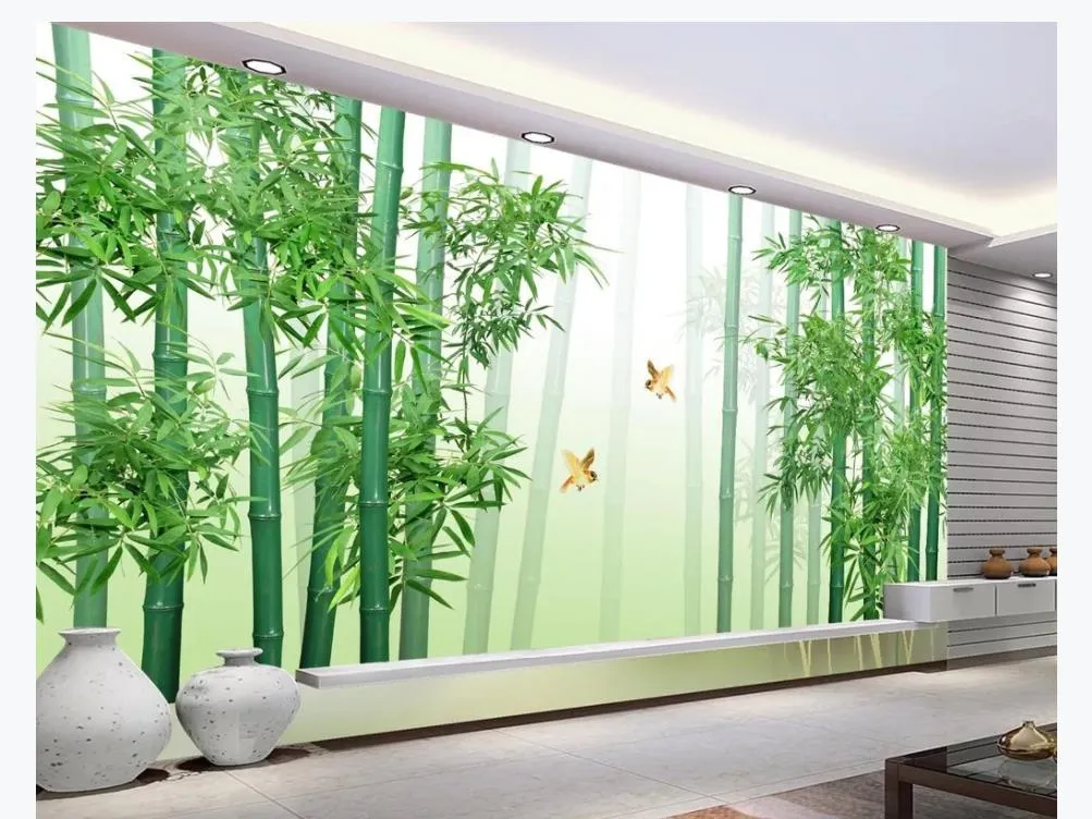 Anpassad 3d foto väggmålning väggpapper fräsch bambu skog grön minimalistisk modern kinesisk stil HD TV bakgrund tapeter för väggar 3d