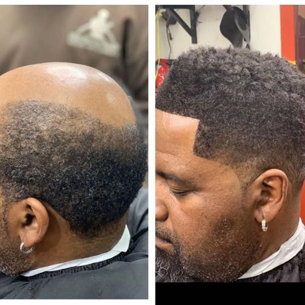 Volledige Kant Afro Mens Human Hair Toupee voor Afro-Amerikaanse Mannen Haarsnikel 10x8 inch Vervanging Pruik 2 Kleuren Op voorraad