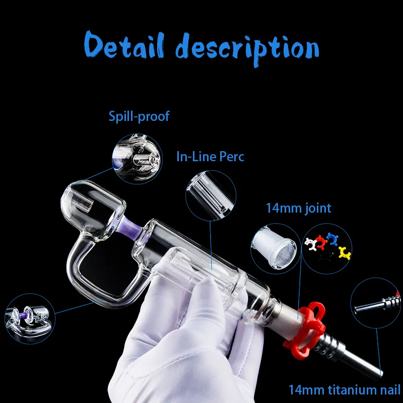 CSYC NC063 Sigara Kiti Taşınabilir Mini Cam Filtre Borusu DAB PERC PERC Bubblers El Boruları Cam Bong için 14mm Titanyum Kuvars İpucu