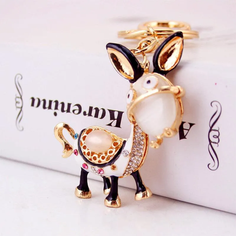 3st Crystal Rhinestone Pendant Car Key Chains Gold Plated Crystal Rhinestone Stone Emamel Alloy Metal Animal Donkey Key Ring Hold2677