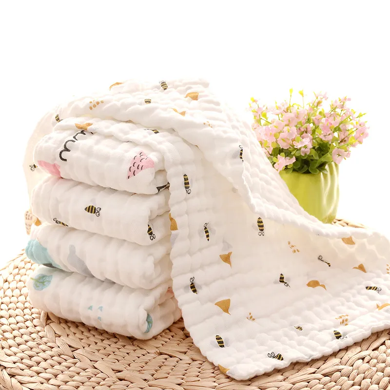 Baby Muslin Towel Newborn Square Bibs Kids 6 Layers Washing Gauze Handkerchief Cotton Towel Wipe Cloth Wrap Toddler Bibs