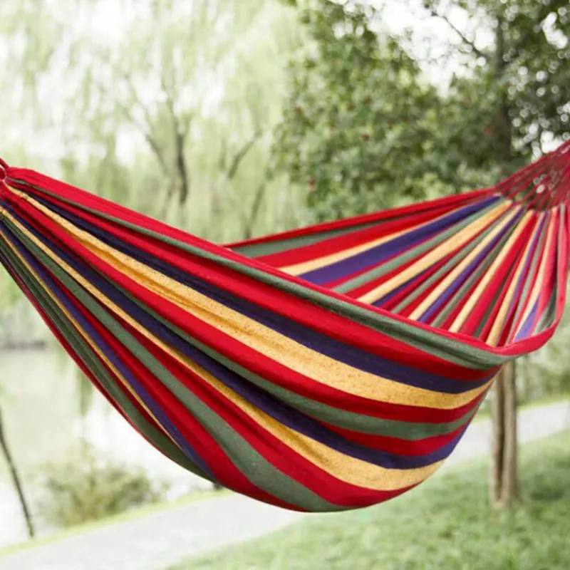 Hamac outdoor en coton, tissu confortable avec sangles de suspension respectueuses des