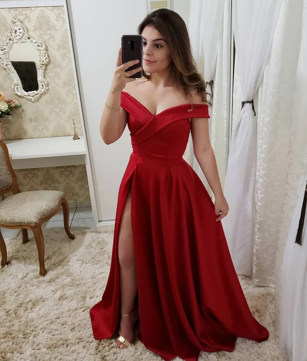 Vestidos De Gala Sexy Red V Neck Side Slit Dresses Prom Elegante Longo Off  The Shoulder Vestido A Line Formal Do Partido De Dress1950s, $591,55