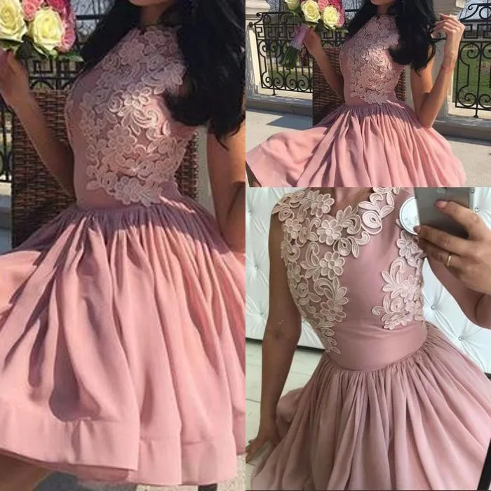 Modest A-Line Jewel Neck Knee-Length Chiffon Dress with Lace Applique for  Prom and Cocktail Party from Dhgate Prom Dresses - price 84.15