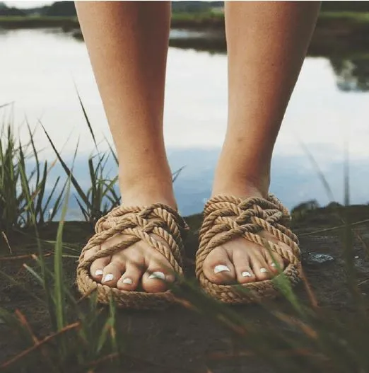 Sıcak Satış-Gladyatör Halat Sandalet Kadın Erkek Unisex Yaz Ayakkabı Doğal Plaj Sandalet Slaytlar Flip Flop El Yapımı Bej